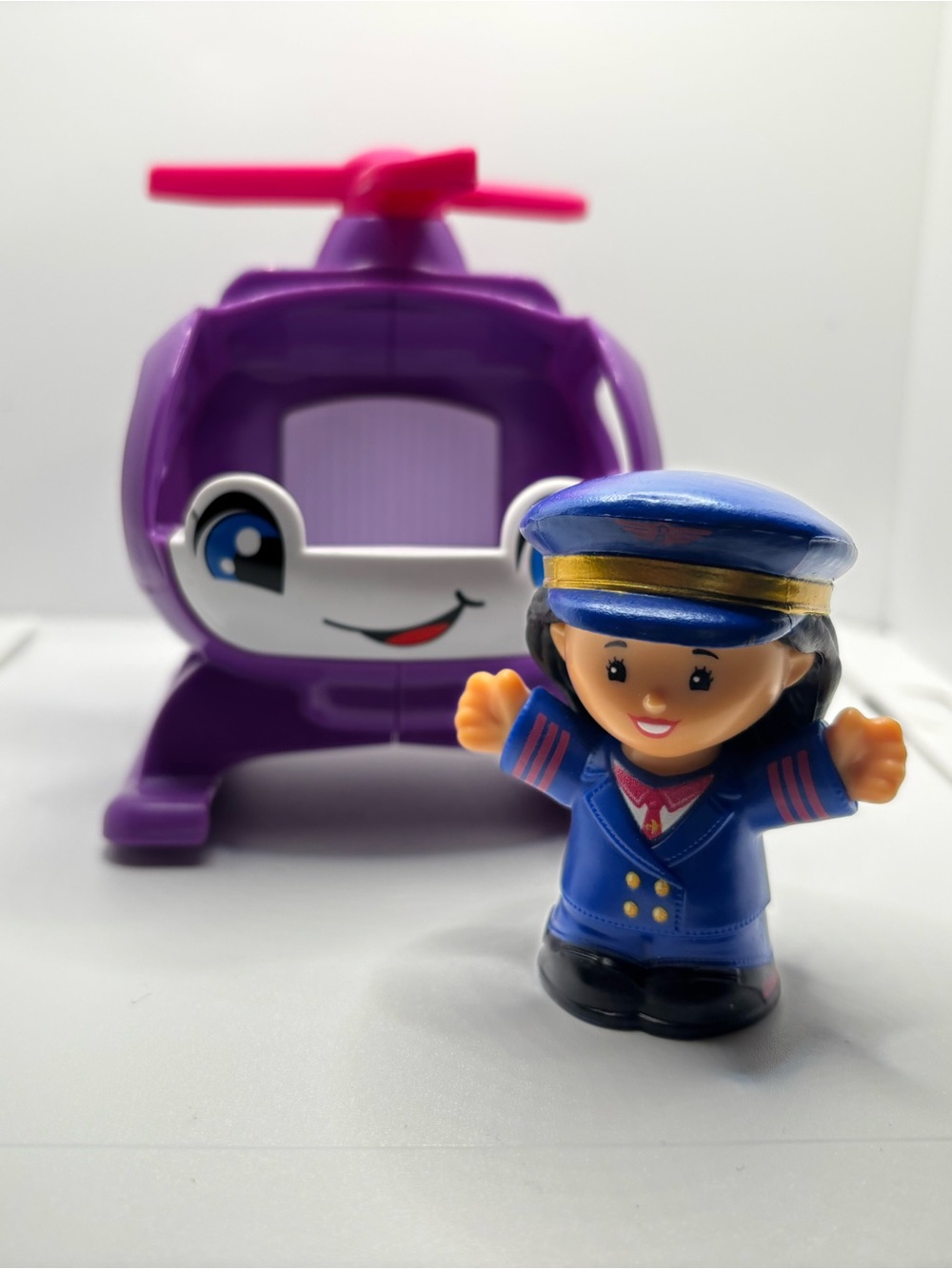 2023 Fisher Price Little People Barbie Pilot Blue Suit & Purple Helicopter!